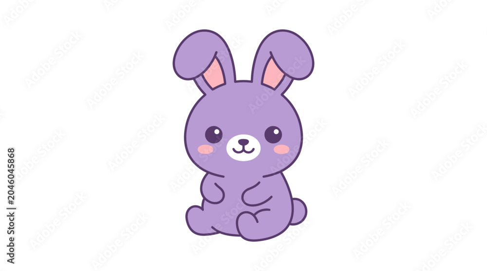 Obraz premium Adorable purple kawaii rabbit sitting illustration.