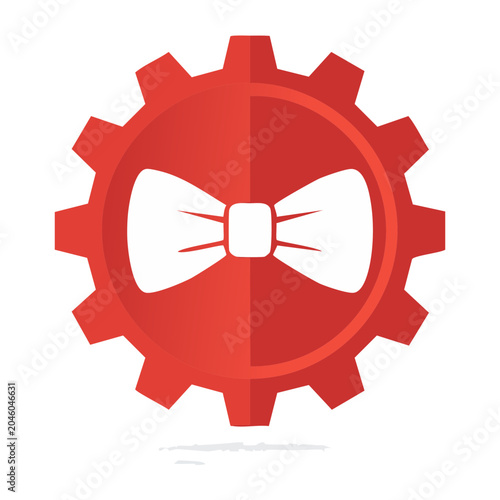 Red gear with white bow tie, flat design icon