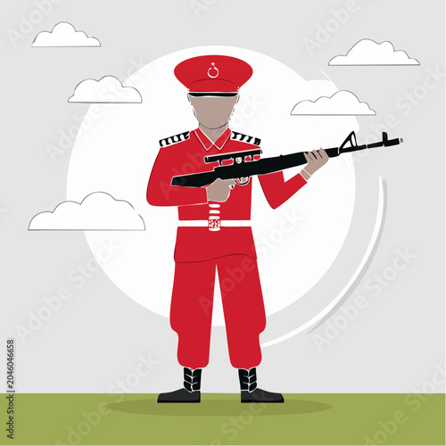 Soldier in Red Uniform Holding Rifle