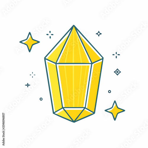 Yellow Crystal Icon with Sparkles