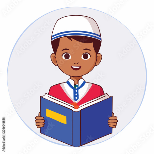 Young Muslim Boy Reading a Book