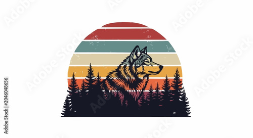 Retro Wolf Wilderness Sunset