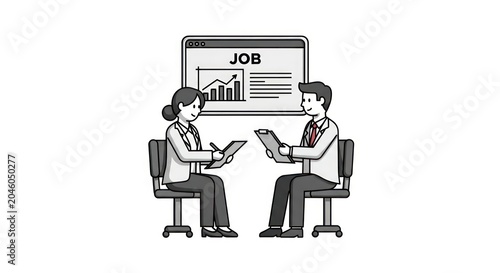Professional job interview session with data chart