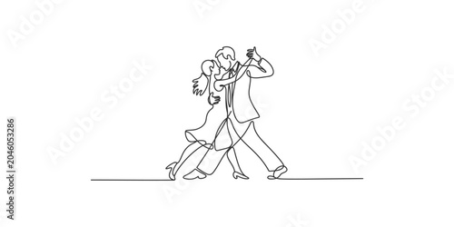 Fotografie Continuous line drawing of a man and woman dancing together in a romantic waltz