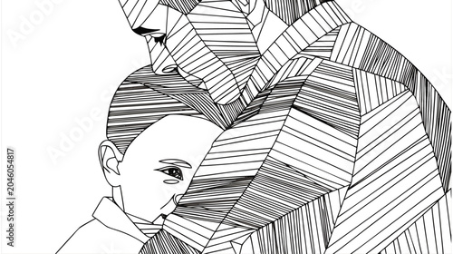 Abstract Geometric Father and Child Portrait Line Art Vector Illustration for Father's Day