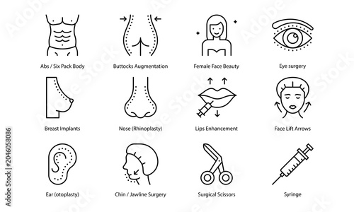 Foto Plastic Surgery and Cosmetic Procedures Line Icons Pack