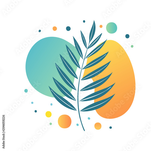 Flat design illustration of a blue leaf with abstract shapes