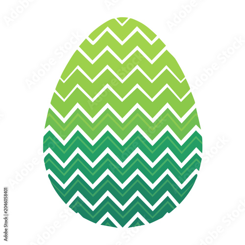 Green Easter egg with chevron pattern on white background