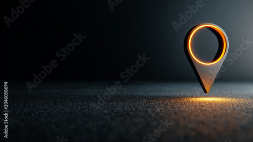minimal dark background with glowing location pin and large empty copy space