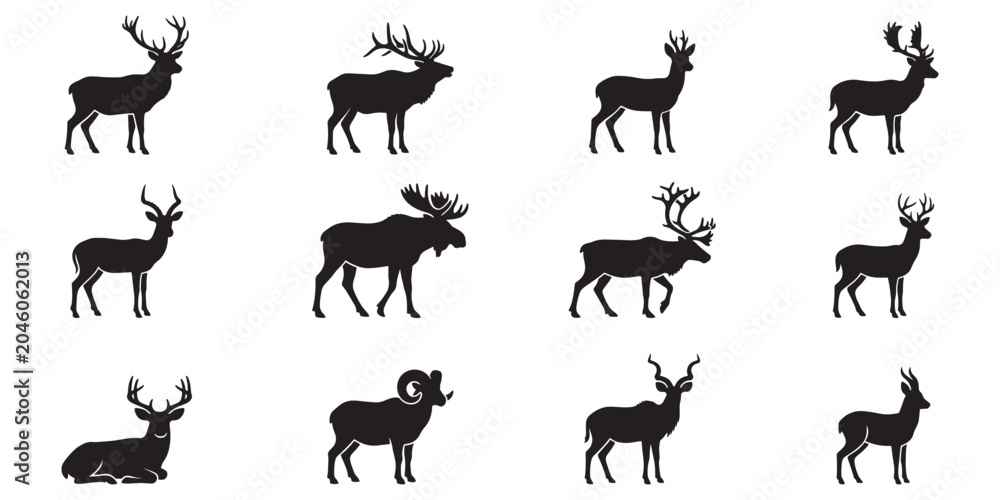 Ταπετσαρία Deer, moose and elk icons set