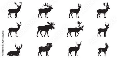 Photography Deer, moose and elk icons set
