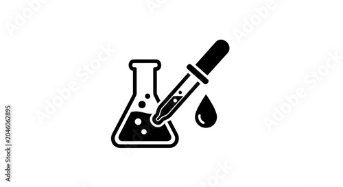 Foto Science Laboratory Experimentation Iconography Flask with Dropper Applying Liquid Illustrating Chemical Reactions and Research Processes in Scientific Discovery