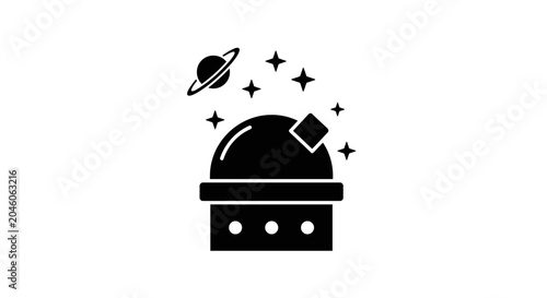 Iconographic representation of an astronomical observatory dome with celestial bodies symbolizing scientific exploration cosmic wonder and the pursuit of stellar knowledge for educational and research