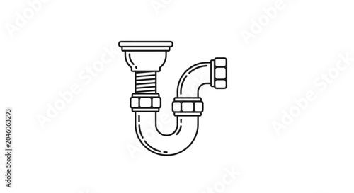Plumbing P-Trap Assembly for Sink Drainage Systems Essential Component for Preventing Sewer Gas Odors Schematic Representation of Under-Sink Water Seal Mechanism Architectural Design Element for Homes