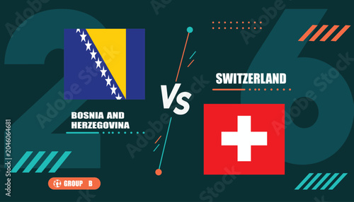 Foto Flags of bosnia and herzegovina versus switzerland on dark green background