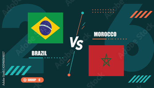 Obraz na płótnie Brazil versus morocco flags on green background for group c match