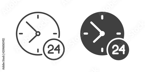 24/7 Support icon. Line and glyph solid icon