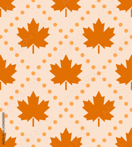 Seamless Autumn Maple Leaf Argyle Dot Pattern Background