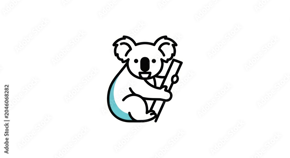 Fototapeta premium Stylized koala drawing with blue color accent