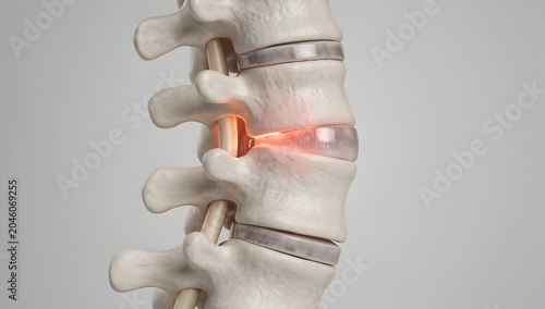 Ultra-realistic medical render of broken spine and misaligned vertebrae, precise bone structure, soft shadowing, sterile background, premium diagnostic visualization