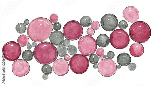 Abstract watercolor circles in pink and gray tones on a white background
