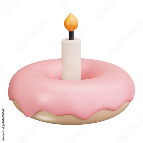 Canvastavla 3D Birthday Donut Candle Celebration Dessert