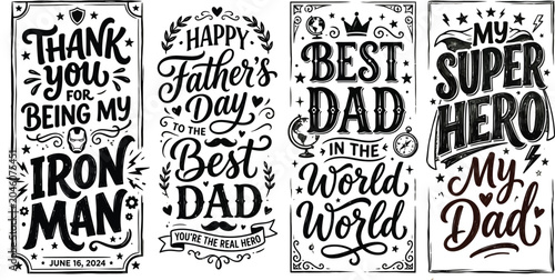 Quadro su tela Father's day typography and illustration set