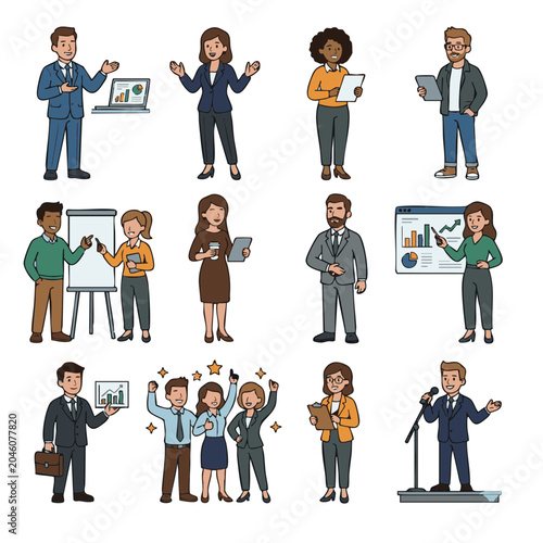 Business Professionals Actively Presenting and Achieving Success in Office