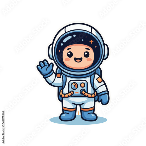 Astronaut Character Waving Cheerfully a Fun Space Exploration Illustration