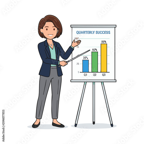 Businesswoman Presenting Quarterly Success Chart at a Professional Meeting