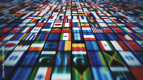 World Countries Flags Design Background
Illustration of a design abstract 3d background with international world flags icons mosaic shifting and speed effect along with depth of blur