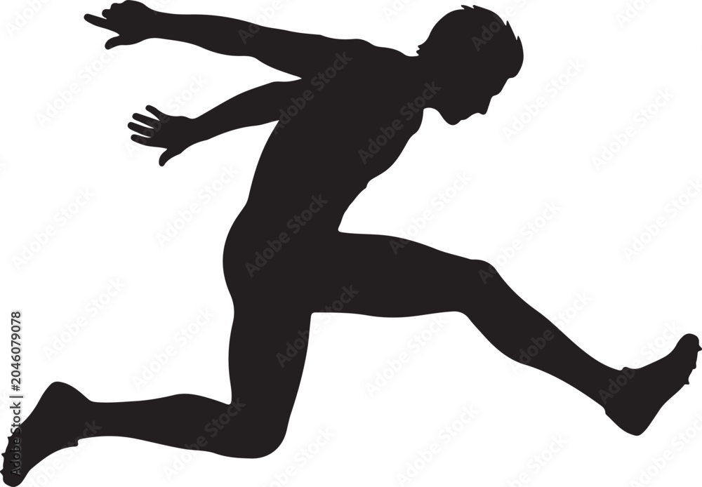 Fototapeta premium Athlete silhouette dynamic male runner in mid air jump sports illustration