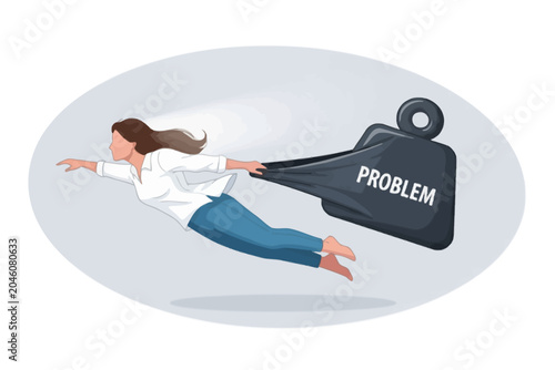 Foto Woman Flying Forward Pulled Back by Heavy Problem Weight Vector
