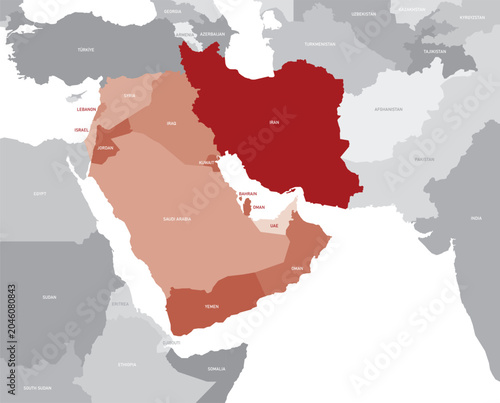 Middle East map highlighting Iran and surrounding countries