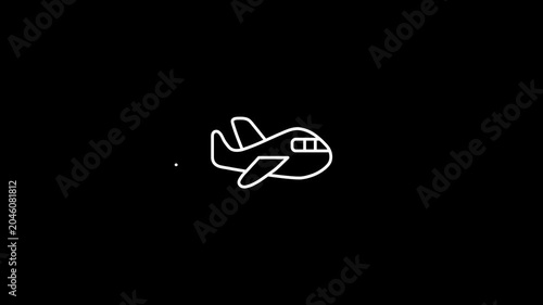 Animated of plane linear icon animation.Airplane is flying on background.Commercial flight, traveling concept 4k animation on black background