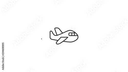 Animated of plane linear icon animation.Airplane is flying on background.Commercial flight, traveling concept 4k animation on white background