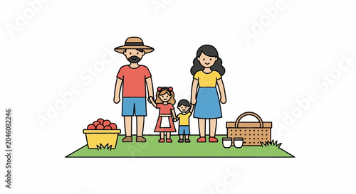 Photos Family standing together on green grass.
