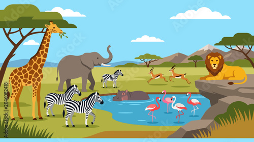 Φωτογραφία Giraffe zebra elephant lion wildlife.