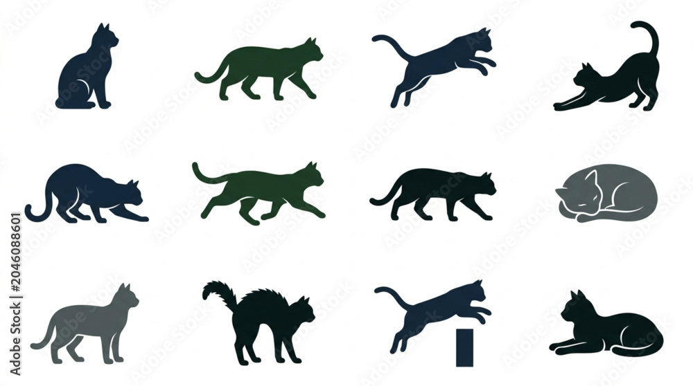 Obraz premium Black Silhouette Cats in Various Poses.