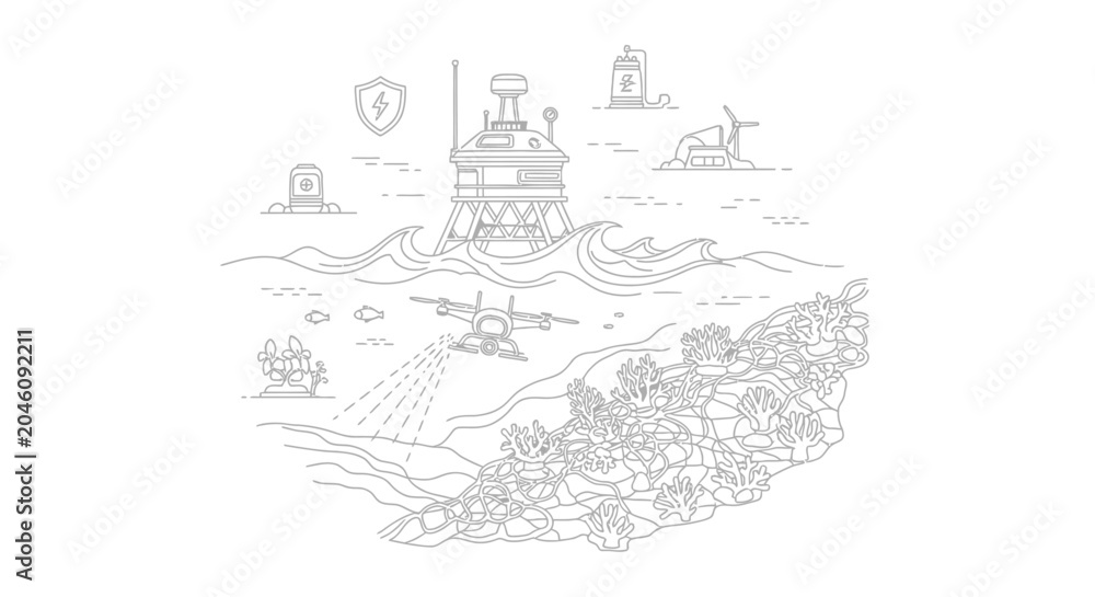 Fototapeta premium Ocean Environmental Protection and Renewable Energy Concept Illustration