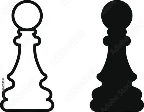 Konstfotografi Chess pawn solid and outline icon vector on transparent background