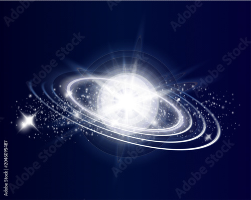 Sparkling Galaxy Orbit with Radiant Cosmic Glow and Shining Stars Vector Design
