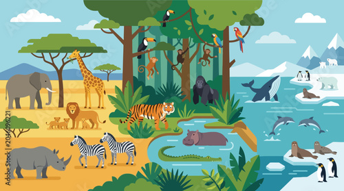 Photography Variety of Wild Animals Together.