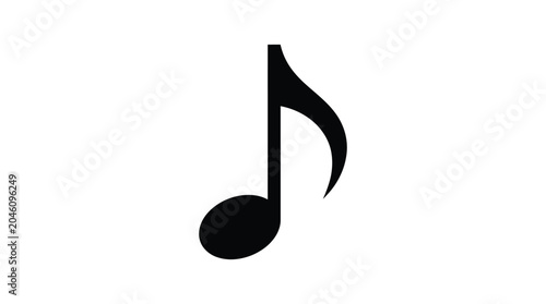 Single eighth note musical symbol black silhouette on a white background silhouette