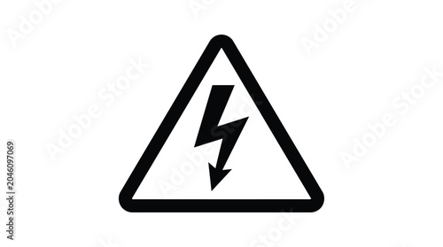 Warning sign with lightning bolt symbol black line art silhouette hazard danger