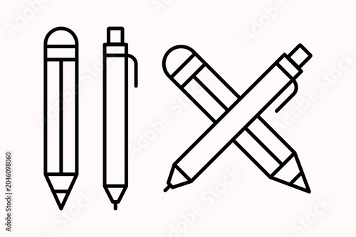 Outline Pencil and Pen Icons Set. Editable Vector Outline Icons: Pencil and Pen