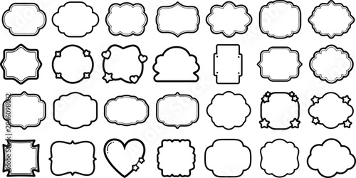 Vintage Frame Icon Set with Minimalist Cute Outline Border and Black Label Sticker Vectors