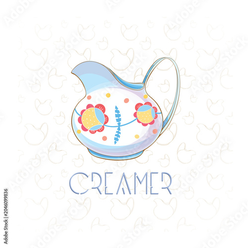 Vector illustration of a milk jug with a floral pattern. This decorative ceramic jug in a rustic style features a floral design, suitable for kitchen decor, food branding, and product packaging.