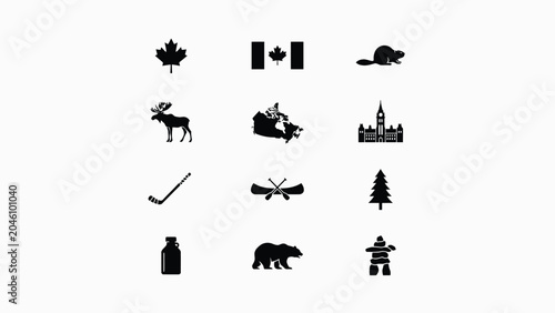 Quadro su tela Collection of canadian national symbols icons featuring wildlife and outdoor activities