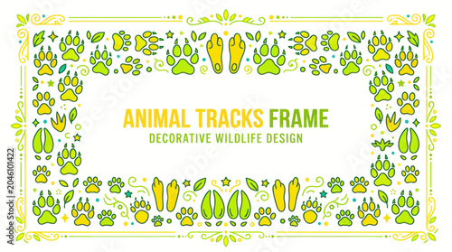 Canvas Print Animal Tracks Frame Border - Decorative Wildlife Design with Paw Prints and Leav